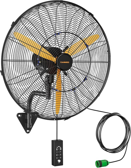 24 Inch Oscillating Misting Wall Mount Fan, Extra Long 3.9ft Wired Remote and 9.8ft Power Cord, IP44 Industrial Commercial Wall Mounted Fan for Greenhouse, Garage, Workshop, Covered Patio-PawvioPets