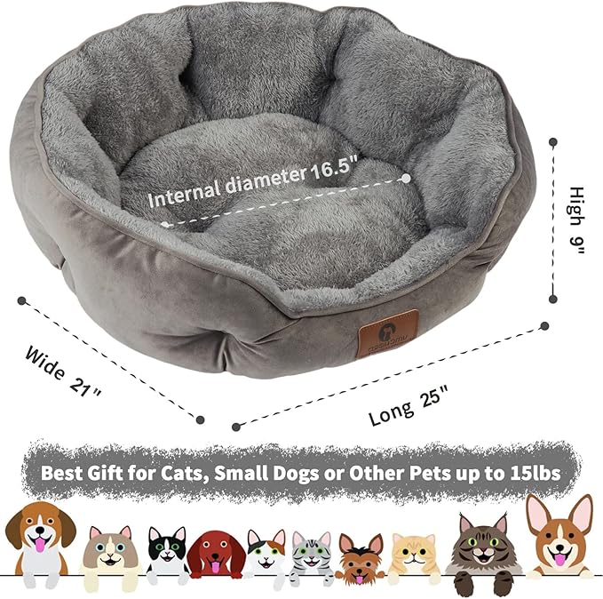 Asvin Medium Dog Bed for Medium Dogs, Cat Beds for Indoor Cats, Pet Bed for Puppy and Kitty, Extra Soft & Machine Washable with Anti-Slip & Water-Resistant Oxford Bottom, Grey, 25 inches-PawvioPets