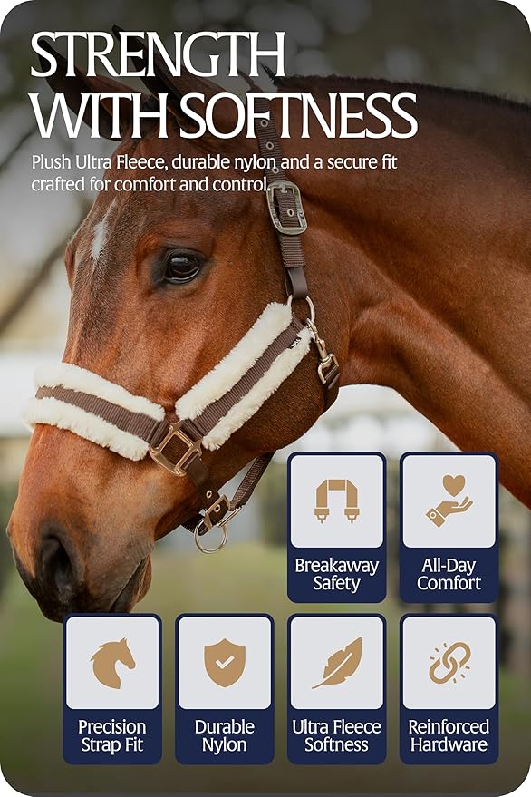 Equinavia Valkyrie Soft Ultra Fleece Padded Adjustable Breakaway Horse Halter - Brown/Ivory White - Cob-PawvioPets