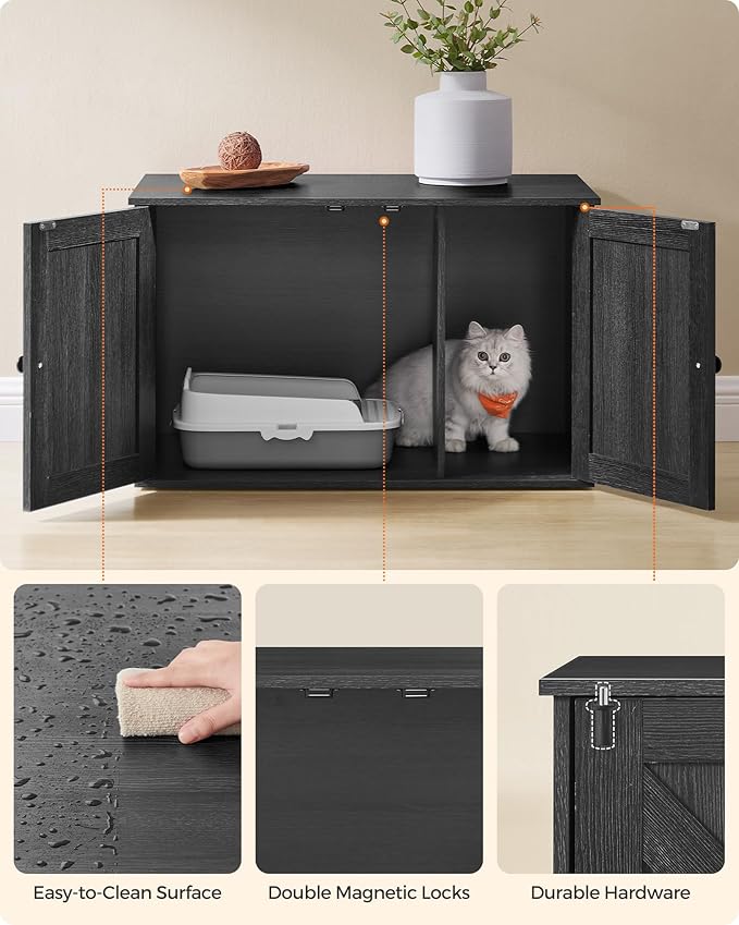 Feandrea Cat Litter Box Enclosure, Litter Box Furniture Hidden with Removable Divider, Indoor Cat House, End Table, 31.5 x 20.9 x 19.7 Inches, Ink Black UPCL002B01-PawvioPets