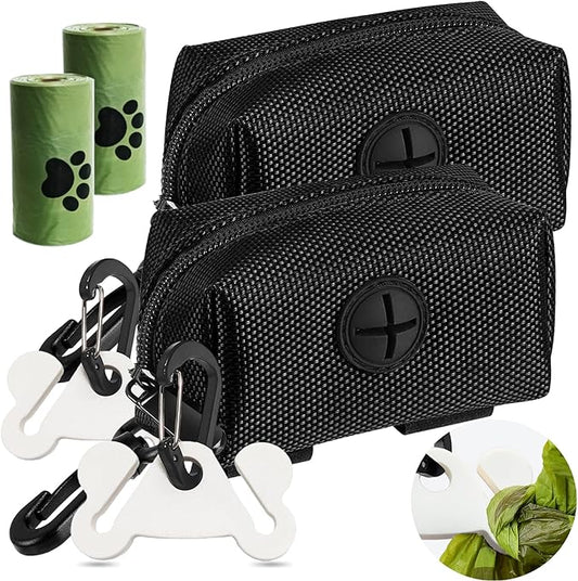 2Packs Dog Poop Bag Holder for Leash Attachment Dog Poop Bag Dispenser Dog Waste Bag Dispensers Dog Poop Bag Holders Fit Dog Leash Accessory With Hand Free Holder Carriers, Black-PawvioPets
