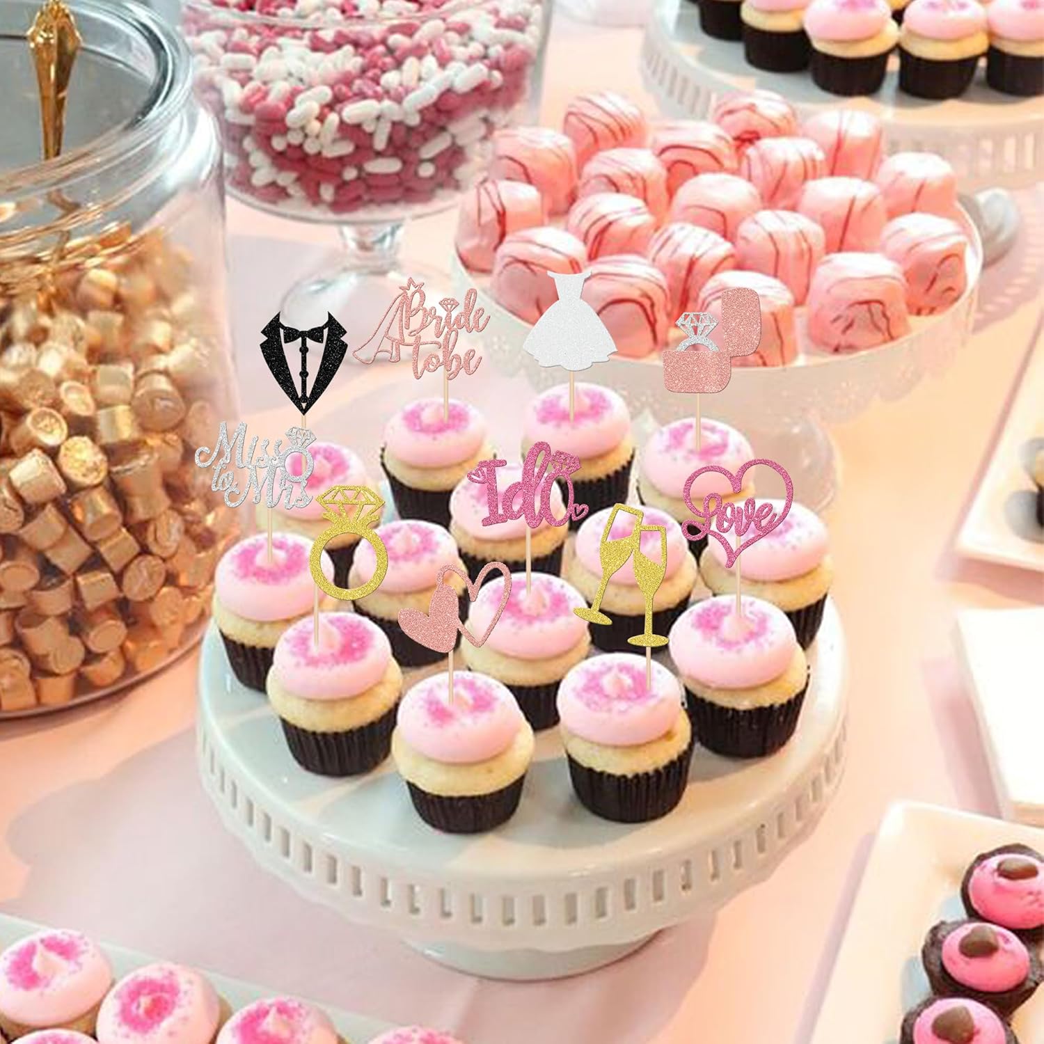 30 PCS Bride to Be Cupcake Toppers Wedding Cake Toppers I Do Love Heart Ring Miss to Mrs Cupcake Picks Wedding Engagement Decorations for Bridal Shower Engagement Bachelorette Party Supplies Colorful