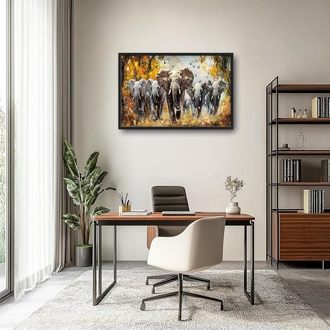 Extra Large Elephant Framed Wall Art for Living Room,Oversized Elephants Wild Animal Pictures Wall Decor,Forest Landscape Canvas Print Painting Modern Artwork Bedroom Office Bathroom 36L" x 24W"-PawvioPets