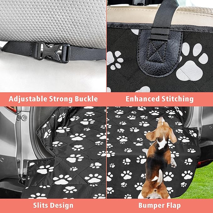 F-color SUV Cargo Liner for Dogs, Water Resistant Pet Cargo Cover Dog Seat Cover Mat for SUVs Sedans Vans with Bumper Flap Protector, Non-Slip, Large Size Universal Fit, Paw Print-PawvioPets
