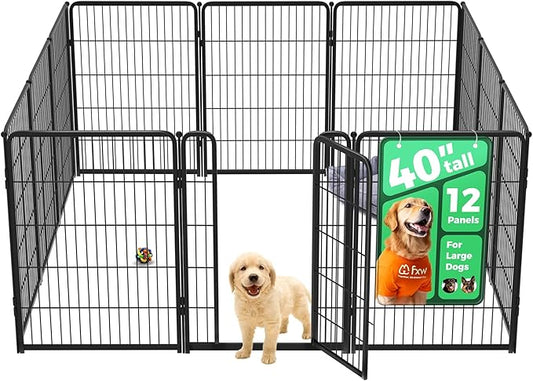 FXW Homeplus Unleashed Indoor Dog Playpen - Stress-Free and Safe Play, Heavy Duty 40 Inch 12 Wire Panels Dog Pen for Medium and Large Dogs, Black│Patented-PawvioPets