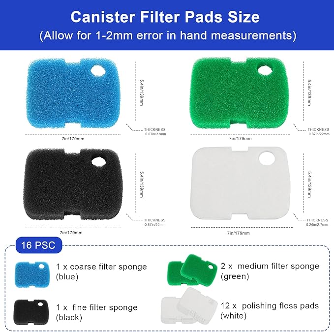 16 PCS Replacement Canister Filter Media Pad Compatible with Penn Plax Cascade 700/1000 CCF2UL/CCF3UL, Aquarium Bio Floss Pads Part, Activated Carbon Sponge Filters Pads for Fish Tank-PawvioPets