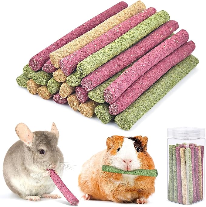 ERKOON Timothy Hay Sticks,Rabbit Chew Toys for Teeth Natural Molar Sticks Rabbits Treats for Bunnies, Chinchilla Guinea Pigs, Gerbil, Hamster (25 Pcs)-PawvioPets