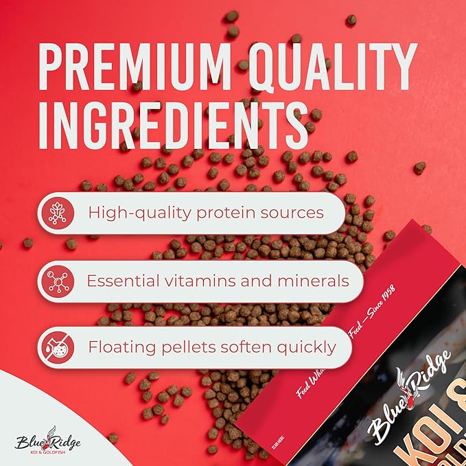 Blue Ridge Koi Fish Food 2lb - Koi Food Large 3/16" Growth Formula, Goldfish Food, Premium Fish Food for Ponds, Ponds Fish Food, Floating Pond Pellets-PawvioPets