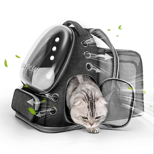 Expandable Cat Backpack,Cat Bubble Backpack Carrier for Carrying Cats, Pets and Small Dogs,Airline-Approved,Designed for Travel, Hiking, Walking,Car （Black-PawvioPets
