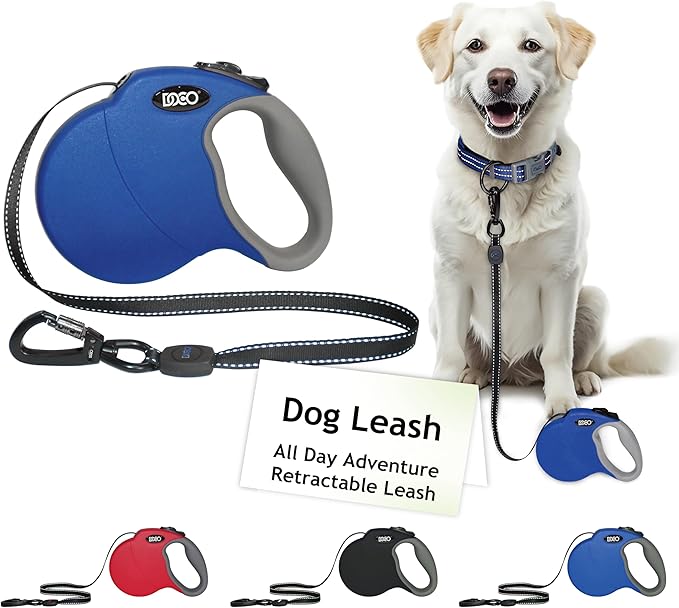 DOCO Retractable Dog Leash for Large Dogs (Length - 13ft, Weight - Upto 22lb) Reflective Tape Lead with Stop and Lock Control, Tangle Free 360° Swivel Snap & Anti-Slip Grip (Black, Small)-PawvioPets