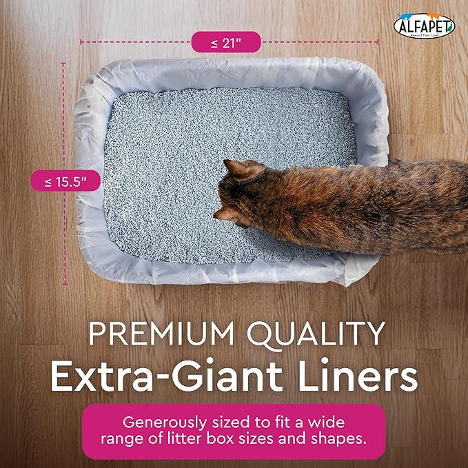 Cat Litter Box Liners Alfapet heavy duty Extra Giant 60 Count - Tear-Resistant Cat Litter Bags - Waterproof Litter Liners - Fits Litter box Pan Sizes XL, Giant, X-Giant, 37" x 18", 20 lb Capacity-PawvioPets