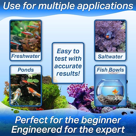 9 in 1 Aquarium Test Strips for Salt & Freshwater, Fish Tank Tester Kit for Iron, Copper, Carbonate, pH, Nitrate, Nitrite, Chlorine, Total Hardness & Alkalinity - 25 Count-PawvioPets