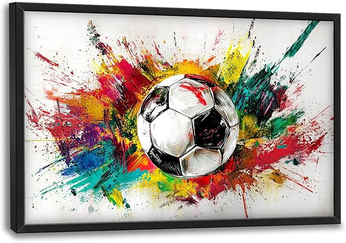 Extra Large Framed Soccer Wall Art,Oversized Colorful Graffiti Sport Ball Wall Decor Pictures for Living Room,Canvas Print Painting Modern Artwork Bedroom Office Bathroom Home Decor 36L x24W-PawvioPets