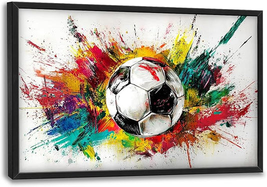 Extra Large Framed Soccer Wall Art,Oversized Colorful Graffiti Sport Ball Wall Decor Pictures for Living Room,Canvas Print Painting Modern Artwork Bedroom Office Bathroom Home Decor 36L x24W-PawvioPets