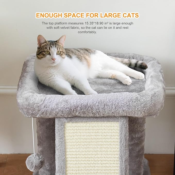 17.7-inch Small Cat Tree Tower with Scratching Post for Indoor Cats,Light Grey-PawvioPets