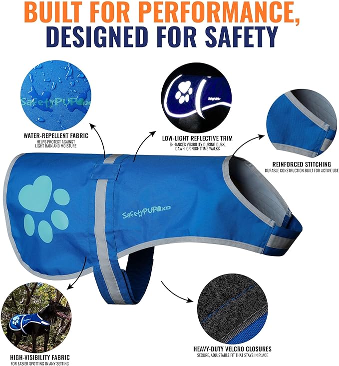 Dog Reflective Vest – Hi-Vis Fluorescent Visibility That Helps to Safeguard Your Pet On/Off Leash in Urban & Rural Areas (Blue, Small)-PawvioPets