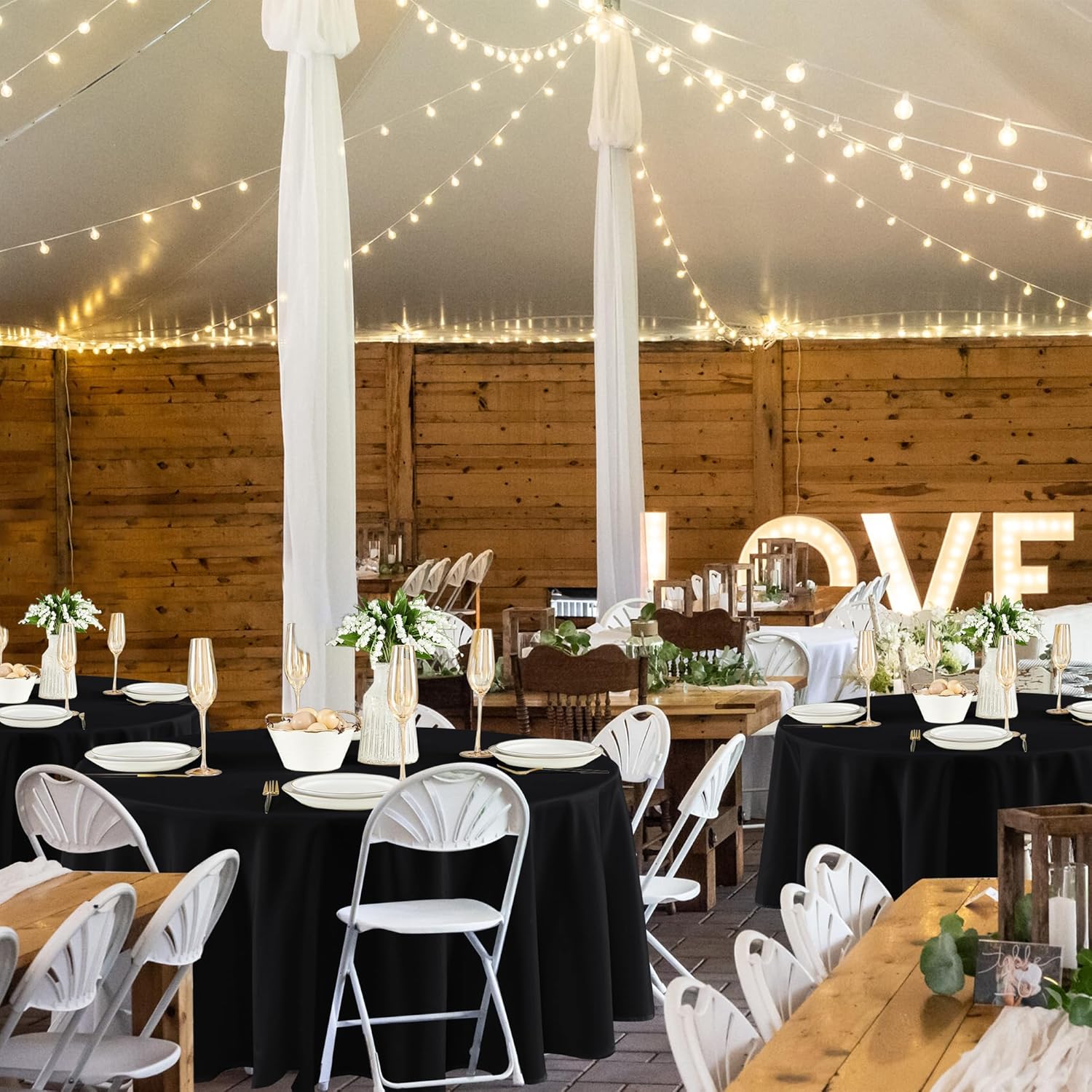 Fitable 8 Pack Round Tablecloths: Stain Resistant Wrinkle Free Circle Table Clothes, Washable Reusable Polyester Table Covers for Wedding Party Birthday Banquet Reception(Black, 70 Inch)