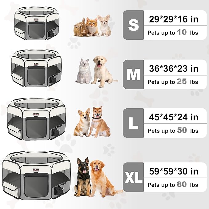 Aivituvin Dog Playpen Foldable Pet Play Pens with Carrying Bag for Cat, Puppies, Rabbits, Chickens, Durable Portable Pet Tent for Travel Camping Indoor/Outdoor Grey M-PawvioPets
