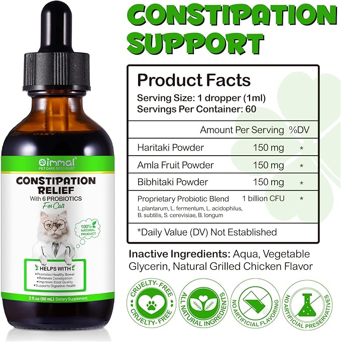 Cat Constipation Relief, Liquid Drops Supports Laxative Relief, Cat Herbal Supplements, Stool Softener Laxative Constipation Relief, Chicken Flavour- 60ml / 2 fl.oz-PawvioPets