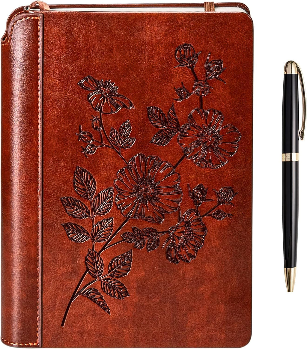 SETTINI® Lined Journal - Flower Journal for Writing Gift Set - Hardcover Vegan Leather, Unique Pen Holder, 192 Pages, 6" x 8.5" - Includes Pen and Gift Box - Birthday Gift