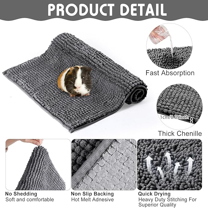 Amylove 4 Pcs Guinea Pig Cage Liner Guinea Pig Bedding Washable Fleece Pee Pads Reusable Small Animals Training Mat Small Animal Sleeping Bed for Bunny Hamster(Dark Gray,12 x 12 Inch)-PawvioPets