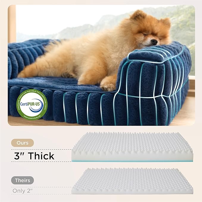 Bedsure Orthopedic Dog Bed for Small Dogs, Waterproof Memory Foam Small Pet Beds with Sides, Non-Slip Bottom and Egg-Crate Foam Medium Dog Couch Sofa with Washable Removable Corduroy Cover, Blue-PawvioPets