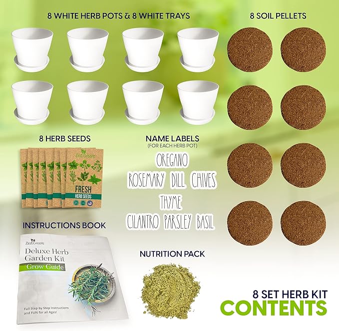 Deluxe Indoor & Outdoor Herb Garden Kit – 8 or The Most Popular Culinary Herbs with Pots & Soil for Windowsill or Patio Growing-PawvioPets
