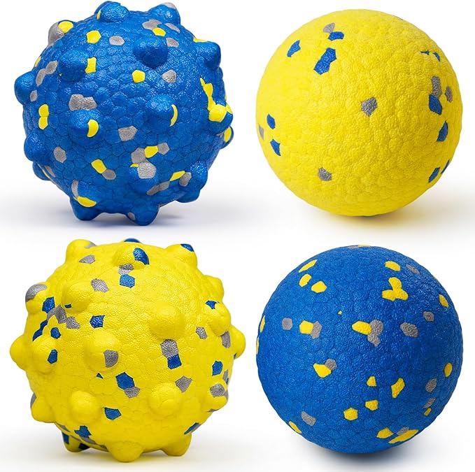 Dog Tennis Balls for Aggressive Chewers, Indestructible Durable Bouncy Interactive Toy for Dogs Fetch Game Lightweight Floating Outdoor Training(Yellow+Blue Mixed Large)-PawvioPets
