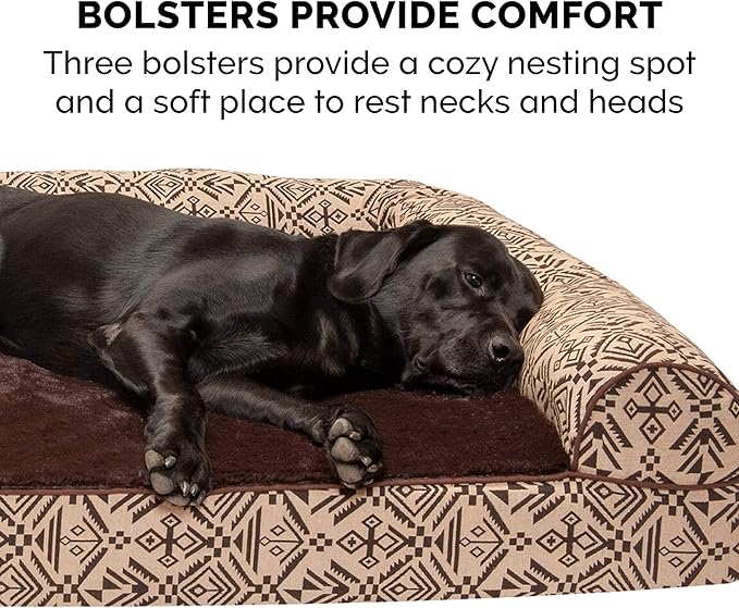 FurHaven Soft, Orthopedic Foam Sofa Dog Bed with Washable & Removable Cover - Plush/Woven - Desert Brown, Dogs Up to 35 lbs - Medium-PawvioPets