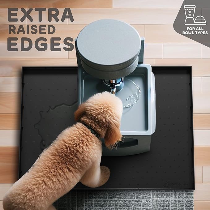 32x24x1” XL Dog Food Mat - All Purpose Under Sink Liner, Washer and Dryer Covers for The Top, Silicone Griddle Mat for Blackstone - Raised Edges Dog Mat for Food and Water Prevent Spill, Waterproof-PawvioPets