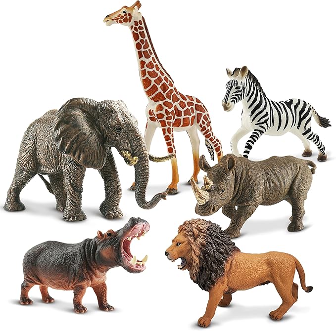6PCS Safari Animal Figure Toys for Kids 3-5 Realistic Plastic Jungle Animal Figurines African Wildlife Learning Toys for Kids Boys Girls Toddlers-PawvioPets