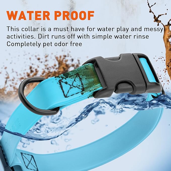 Dogline Biothane Waterproof Dog Collar with Quick Release Buckle Strong Coated Nylon Webbing with Odor- Proof for Easy Care Easy to Clean Fits Small Medium Large Dogs, Cyan Blue 3/4" W 12-19" L-PawvioPets