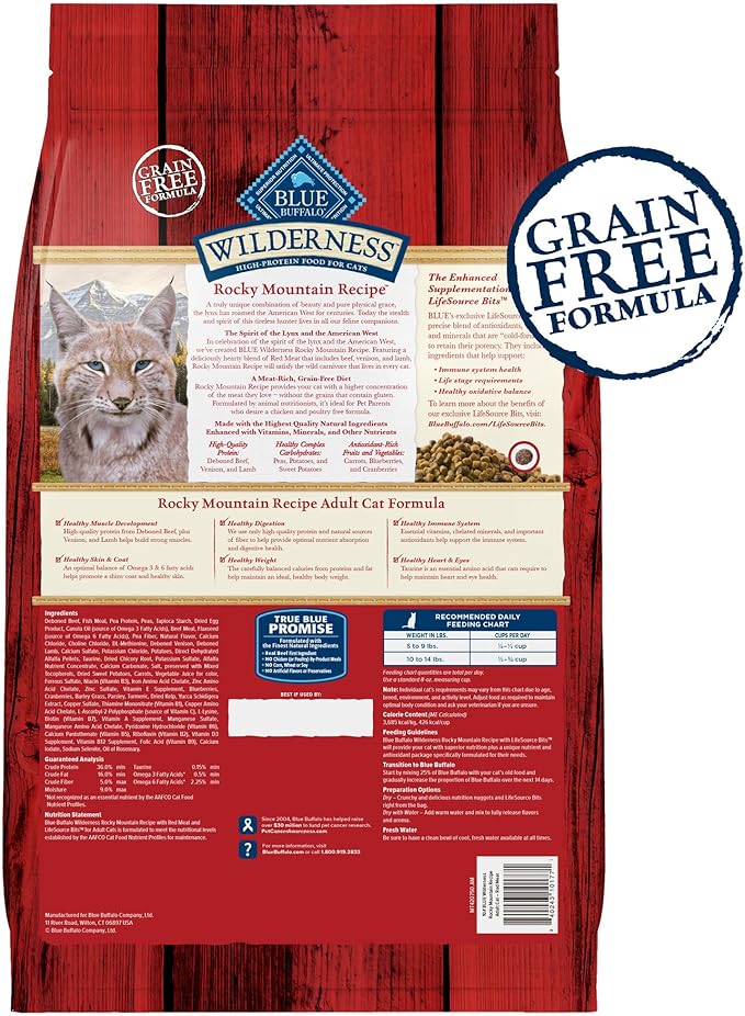Blue Buffalo Wilderness Adult Dry Cat Food, Rocky Mountain Recipe, Chicken-Free & Grain-Free Recipe Made with Natural Ingredients, Red Meat, 10-lb Bag-PawvioPets