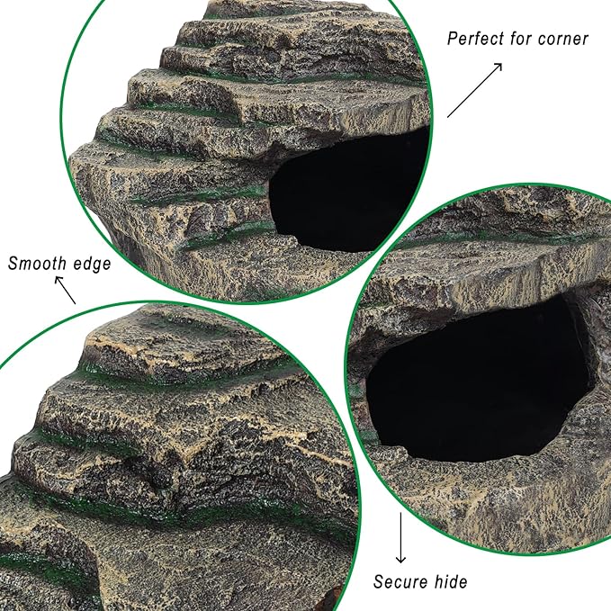 Beared Dragon Tank Accessories for Adults, Snake Hide, Reptile Tank Accessories, Perfect Natural Large Reptile Hide, Professional Turtle Basking Platform (E-Large)-PawvioPets