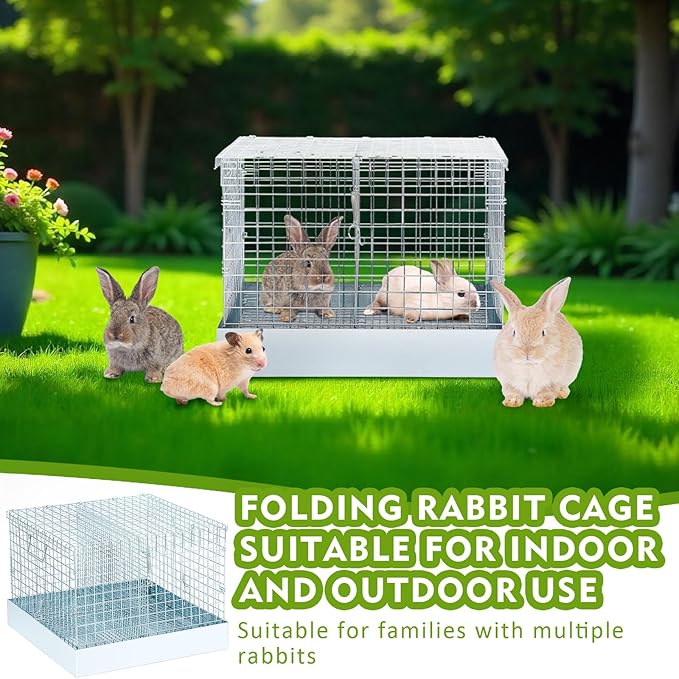 Folding Rabbit Cage, 18 x 18 x 14 in Portable Bunny Carrier with Tray and Handles for Transport, Trave or Temporary Housing, Indoor Outdoor Pet Habitat Animal Enclosure-PawvioPets
