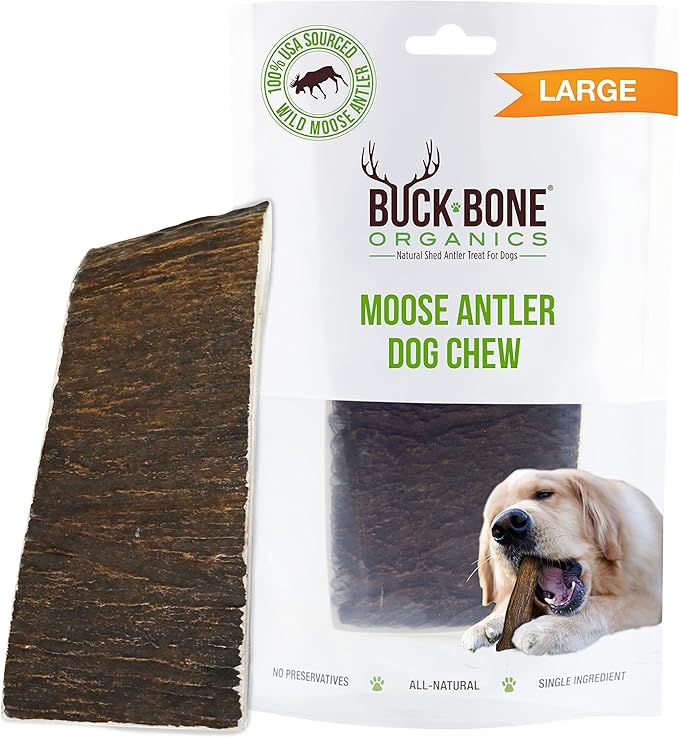 Buck Bone Organics Dog Chews, Moose Antlers for Dogs, Long Lasting Dog Bones for Aggressive Chewers, All Natural, No Preservatives, Wild Shed in The USA (Large)-PawvioPets