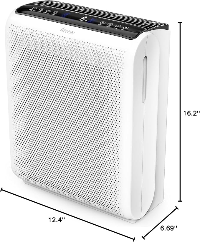 AROEVE Air Purifiers for Bedroom Home Large Room Up to 1504 Ft², 5 Layer Filter for Smoke Pollen Allergies Pet Dander Odor, Air Quality Monitor, Sleep Mode, Timer for Office, Dorm, Kitchen, MK07 White-PawvioPets