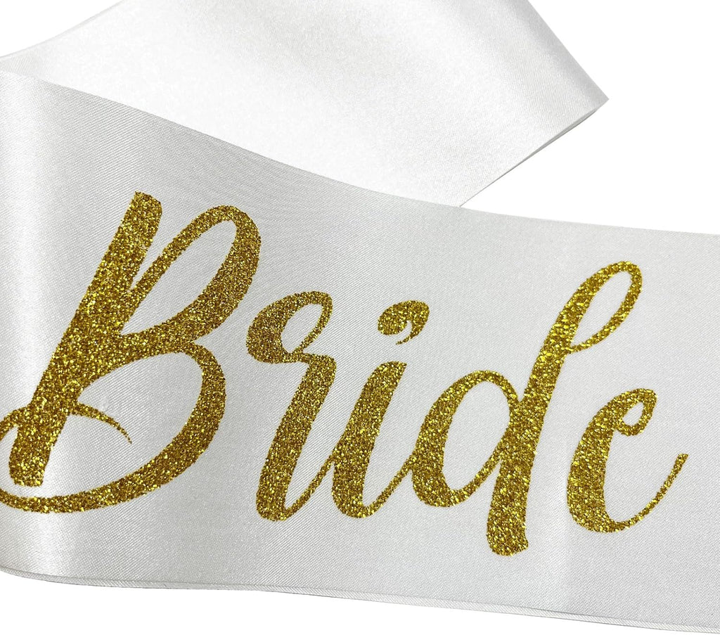 Bride to Be Sash White and Gold, Bride Sash Bachelorette Party Bridal Shower Sashes Bachelor Decorations Just Married Gift Engaged Decor Accessories,White Gold
