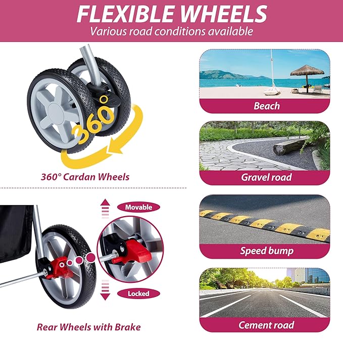4 Wheels Pet Stroller for Small Medium Dogs Cats 10-33 lbs, Foldable Dog and Cat Stroller with Cup Holder & Storage Basket & Breathable Mesh, Pet Strolling Cart for All-Season, Pink-PawvioPets