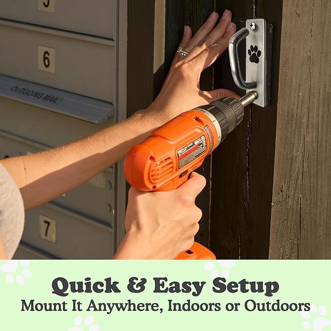 Canine Hitch- Secure Dog Leash Parking Mounted Indoor – Outdoor Wall Hook - Tie Out Stainless Steel Practical Lead Management for Home & Business, Slim Compact-PawvioPets