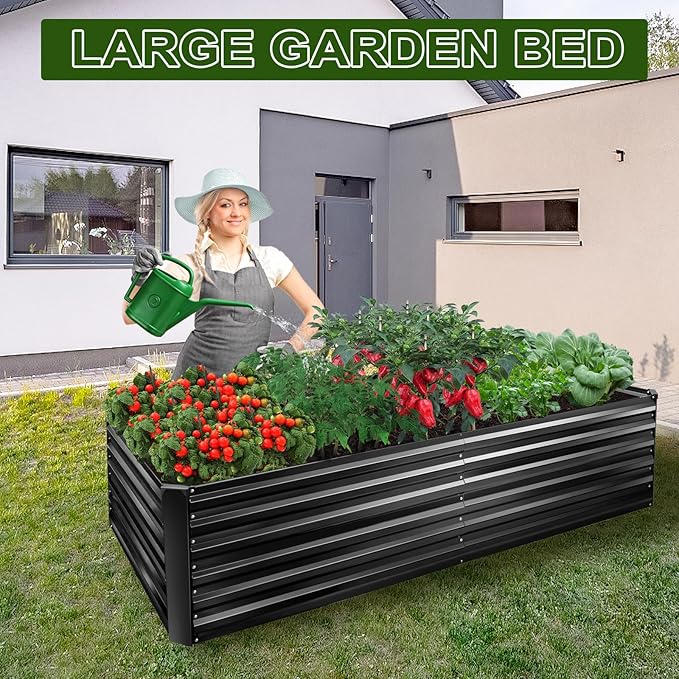 EDOSTORY Metal Raised Bed Garden Bed Kit, 8x4x2ft Tall Galvanized Planter Raised Garden Boxes Outdoor, Large Metal Raised Garden Beds for Flowers, Vegetables, Herbs-PawvioPets