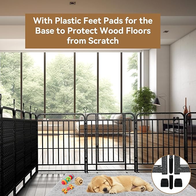 Dog Playpen Outdoor 8 Panels Heavy Duty Dog Fence 47" Height with Thick Pipe Anti-Rust with Doors Portable for RV Camping Yard, Total 18FT, 25 Sq.ft, Snowy Black-PawvioPets