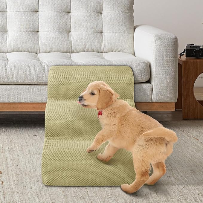 Dog Stairs for Small Dogs - High Density Foam Pet Steps, Extra Wide Dog Ramp with Non-Slip Bottom for High Beds, Couch and Sofa, Best for Dogs Injured, Older Doggy Cats,3 Steps, Camel-PawvioPets
