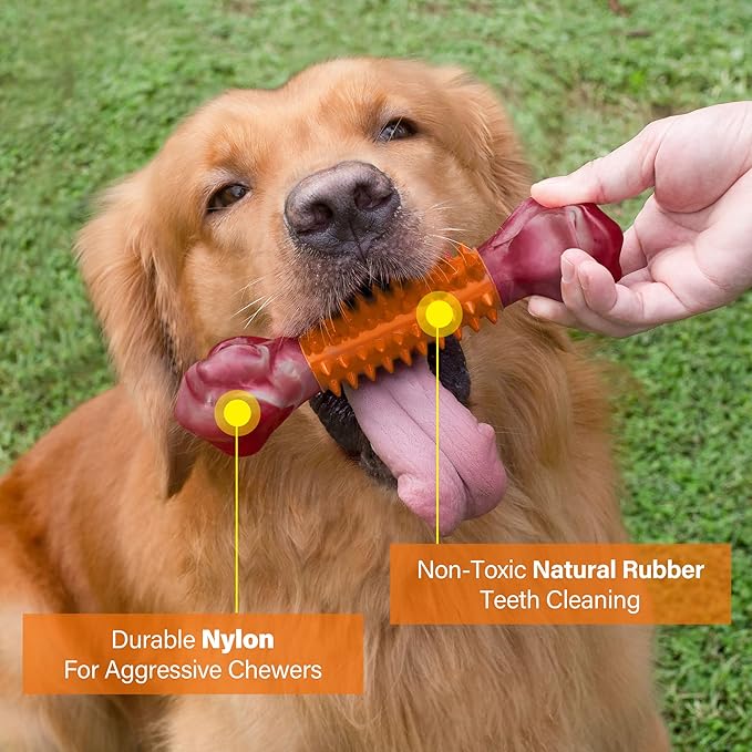 Apasiri Dog Toys for Aggressive Chewers Peanut Butter Flavored, 8" Tough Dog Chew Bone, Nylon & Rubber Chew Toy, Dog Bone Toy for Large Medium Breed 20-80lbs-PawvioPets