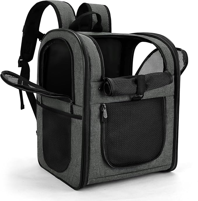 Apollo Walker Pet Carrier Backpack for 4-15lb Cats and Dogs, Puppies, Safety Features and Cushion Back Support | for Travel, Hiking, Outdoor Use (Gray)-PawvioPets