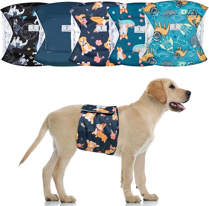 5 Pack Dog Diapers Male,Reusable Leakproof Pet Soft Dog Belly Band Wraps,High Absorbency Male Dog Diaper,Wider Washable Belly Band for Doggy Incontinence and Puppy Training-PawvioPets
