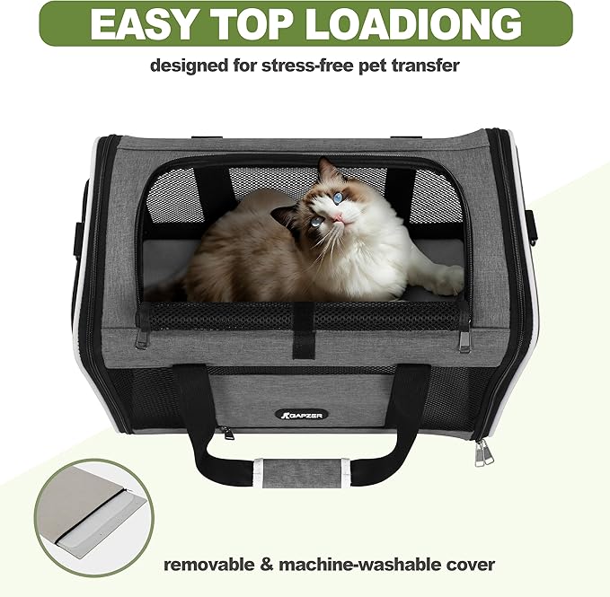 Cat Carrier 18x11x11 Top Load Soft Pet Travel Bag Over 15 lbs, Collapsible Small Dog Puppy Crate 10 Pounds, Small Animal Rabbit Kennel Carrying Case, Kitten Mesh Cage Medium Cat Under 25 Grey-PawvioPets