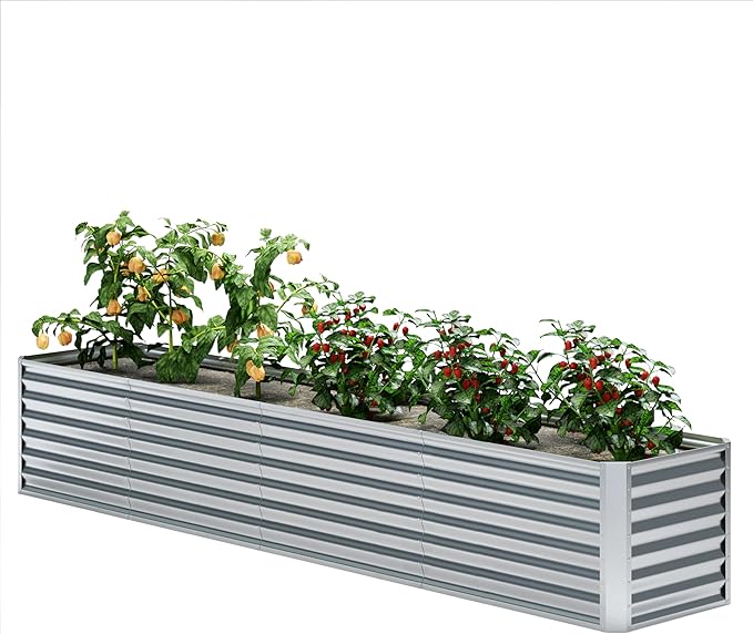 EKX 8x2x2FT Galvanized Raised Garden Bed, Raised Garden Bed Kit-Metal Planter Box Outdoor,Planting for Vegetables, Fruits,Herbs, Flowers-Slive-PawvioPets