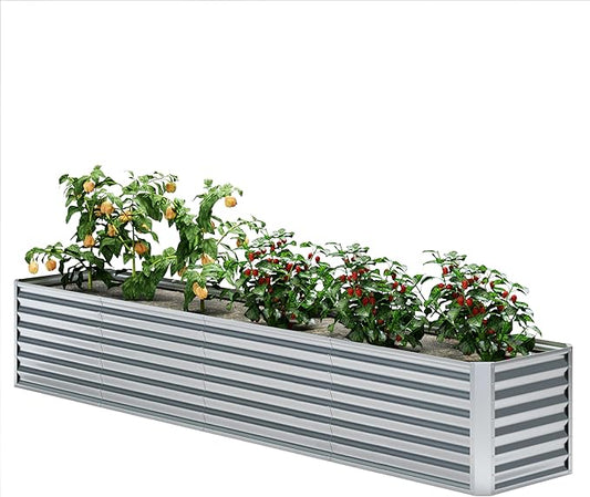 EKX 8x2x2FT Galvanized Raised Garden Bed, Raised Garden Bed Kit-Metal Planter Box Outdoor,Planting for Vegetables, Fruits,Herbs, Flowers-Slive-PawvioPets