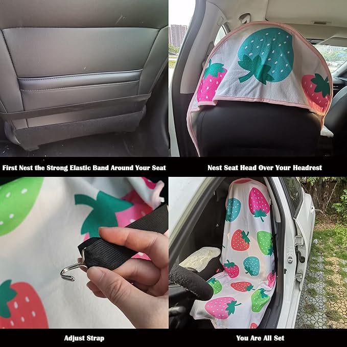 Car Seat Cover Protector Front Seats,for Gym Workout,Running,Swimming,Beach and Hiking,Waterproof Sweat Towel Bucket Seat Covers for Cars SUV Trucks (Strawberry, 2Pcs)-PawvioPets